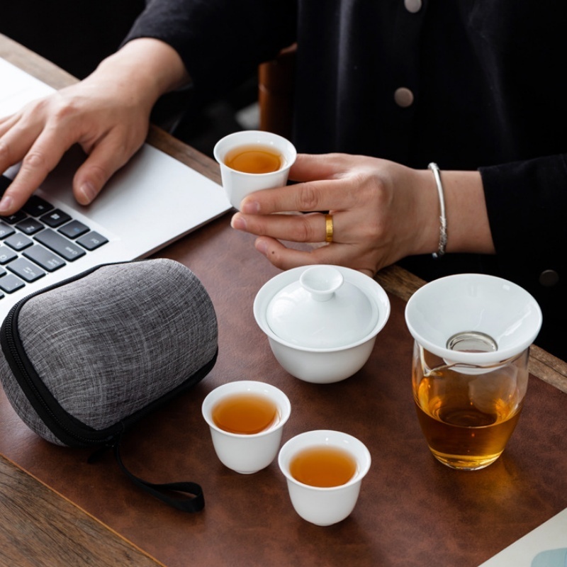 Korean Tea Set - Tragbares Chinesisches Kung-Fu-Tee-Set Keramik-Teekanne-Set Reise-Gaiwan Teetassen
