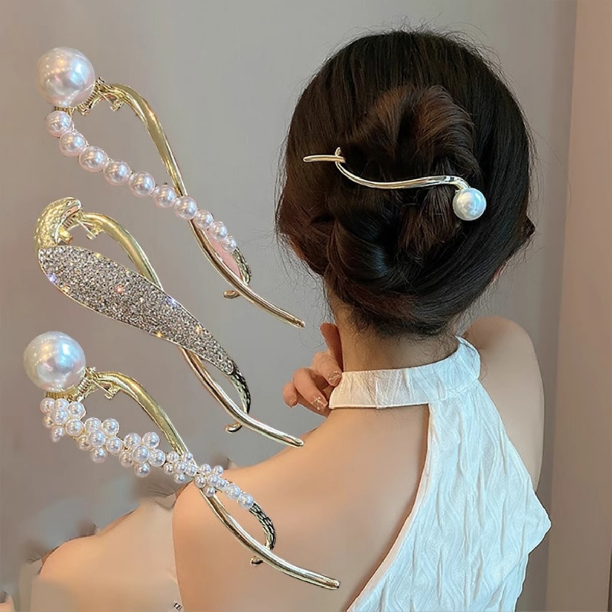 Lifestyle In Korean - Elegante Glitzer-Perlen-Haarspange für Frauen, trendige gedrehte